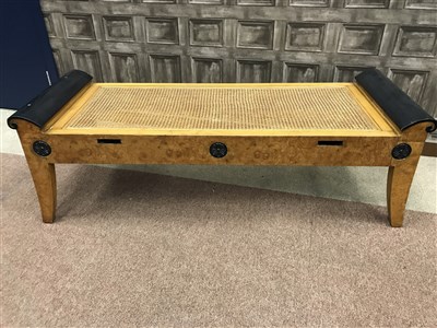Lot 1535 - AN AMERICAN BURR MAPLE AND EBONISED WINDOW SEAT
