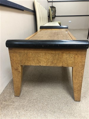 Lot 1535 - AN AMERICAN BURR MAPLE AND EBONISED WINDOW SEAT