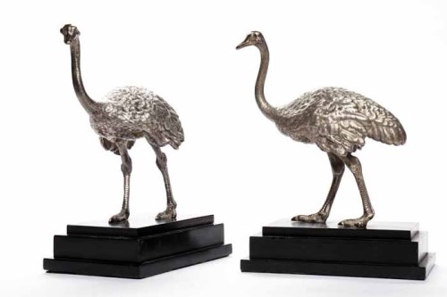 Lot 360 - PAIR OF VICTORIAN CAST SILVER OSTRICH FIGURES...
