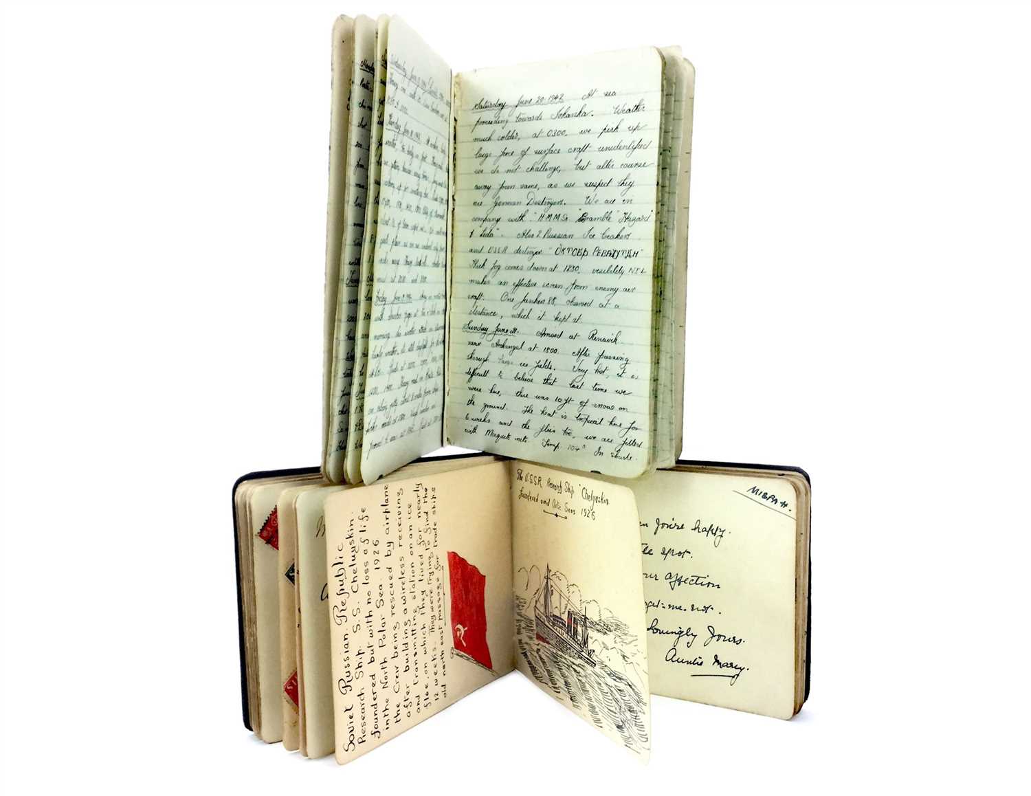 Lot 1543 - WWII INTEREST - A NAVAL POCKET ALBUM AND JOURNAL