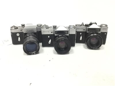 Lot 1493 - A ZENIT 3M SLR CAMERA AND TWO OTHER ZENITS