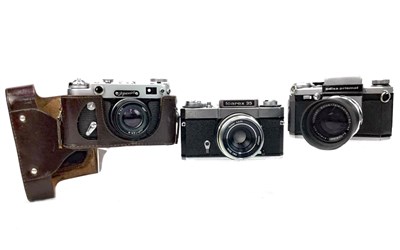 Lot 1504 - A ZEISS IKON ICAREX 35 SLR CAMERA AND TWO OTHER CAMERAS