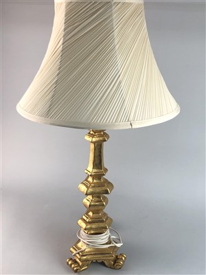 Lot 214 - A PAIR OF DECORATIVE TABLE LAMPS AND ANOTHER LAMP