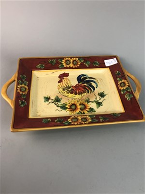 Lot 290 - A RED ROOSTER TRAY, CERAMIC BOWLS AND A CERAMIC PLANTER