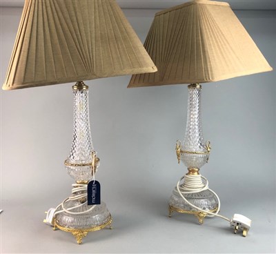 Lot 202 - A PAIR OF GLASS TABLE LAMPS AND ANOTHER
