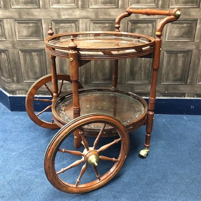 Lot 313 - A REPRODUCTION DRINKS TROLLEY AND A BELL