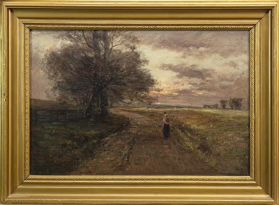 Lot 419 - FIGURE ON A COUNTRY PATH, AN OIL BY JOHN HAMILTON GLASS