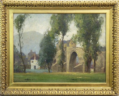 Lot 422 - OLD FORTH BRIDGE AND CUSTOMS HOUSE, STIRLING, AN OIL BY JOHN MUIRHEAD