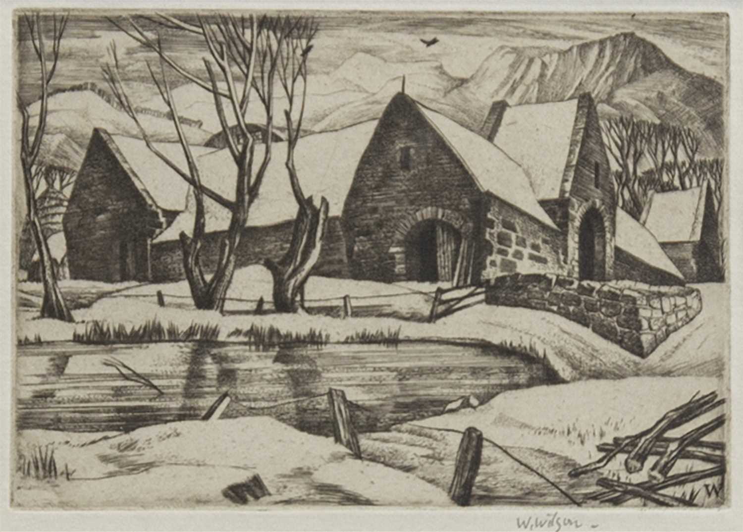 Lot 437 - SWANSTON FARM, AN ETCHING BY WILLIAM WILSON