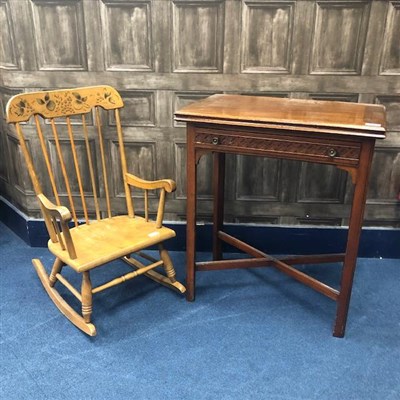 Lot 161 - A MAHOGANY TURN OVER CARD TABLE AND A ROCKING CHAIR
