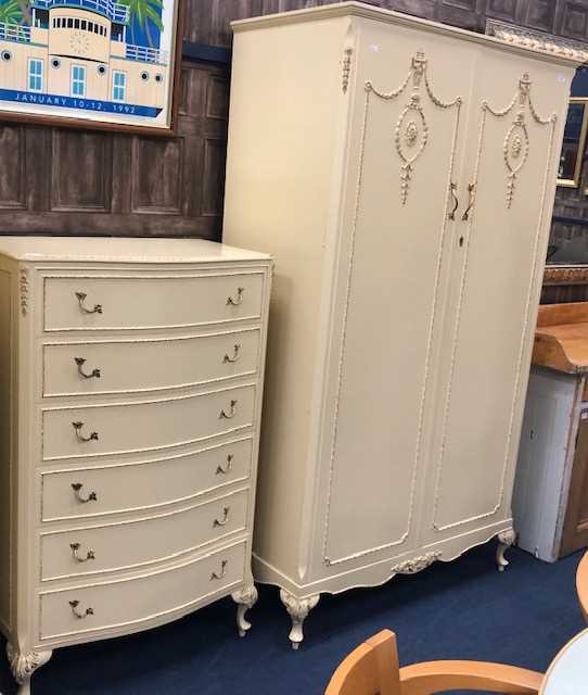 Lot 419 - A CREAM PAINTED TWO DOOR WARDROBE AND A MATCHING CHEST OF DRAWERS