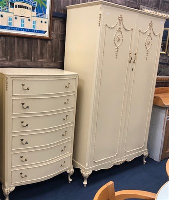 Lot 419 - A CREAM PAINTED TWO DOOR WARDROBE AND A MATCHING CHEST OF DRAWERS