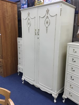 Lot 420 - A CREAM PAINTED TWO DOOR WARDROBE AND A MATCHING TALLBOY