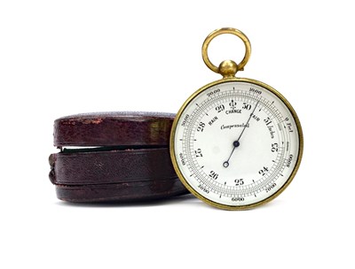 Lot 1446 - AN ENGLISH POCKET BAROMETER WITH COMPASS