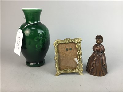 Lot 233 - AN ART NOUVEAU BRASS PICTURE FRAME, VICTORIAN BELL AND OTHER ITEMS