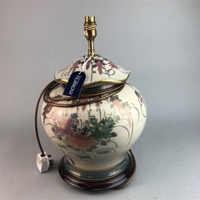 Lot 456 - A JAPANESE CERAMIC TABLE LAMP AND TWO SIMILAR LAMPS