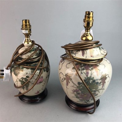 Lot 456 - A JAPANESE CERAMIC TABLE LAMP AND TWO SIMILAR LAMPS