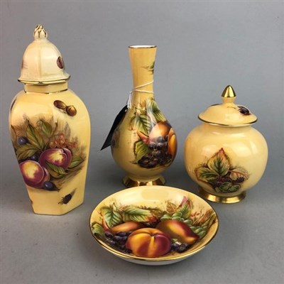 Lot 458 - AN AYNSLEY VASE, TWO JARS WITH COVERS AND A PIN DISH