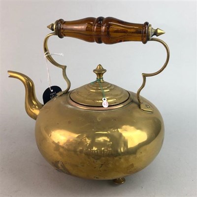 Lot 480 - A 20TH CENTURY BRASS TEA KETTLE, THREE LAMPS AND A VINTAGE TELEPHONE