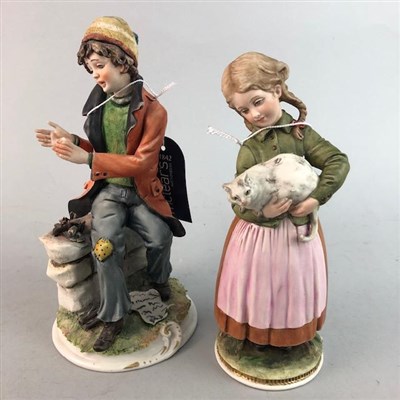 Lot 468 - A CAPODIMONTE FIGURE OF BIRDS PERCHED ON A BRANCH AND THREE OTHER FIGURES