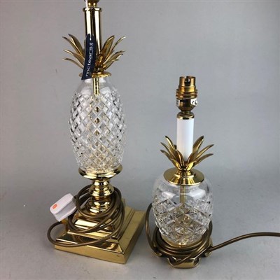 Lot 461 - A CRYSTAL AND BRASS TABLE LAMP MODELLED AS A PINEAPPLE AND ANOTHER