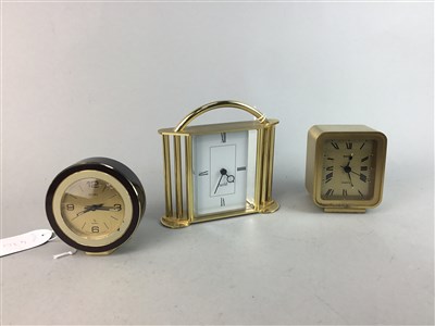 Lot 470 - A STAIGER QUARTZ CARRIAGE CLOCK, TWO OTHER CARRIAGE CLOCKS AND THREE MANTEL CLOCKS