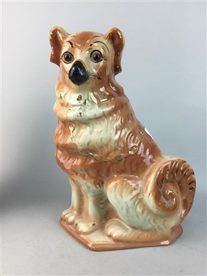 Lot 328 - A CHESS BOARD, CHESS PIECES AND WALLY DOGS