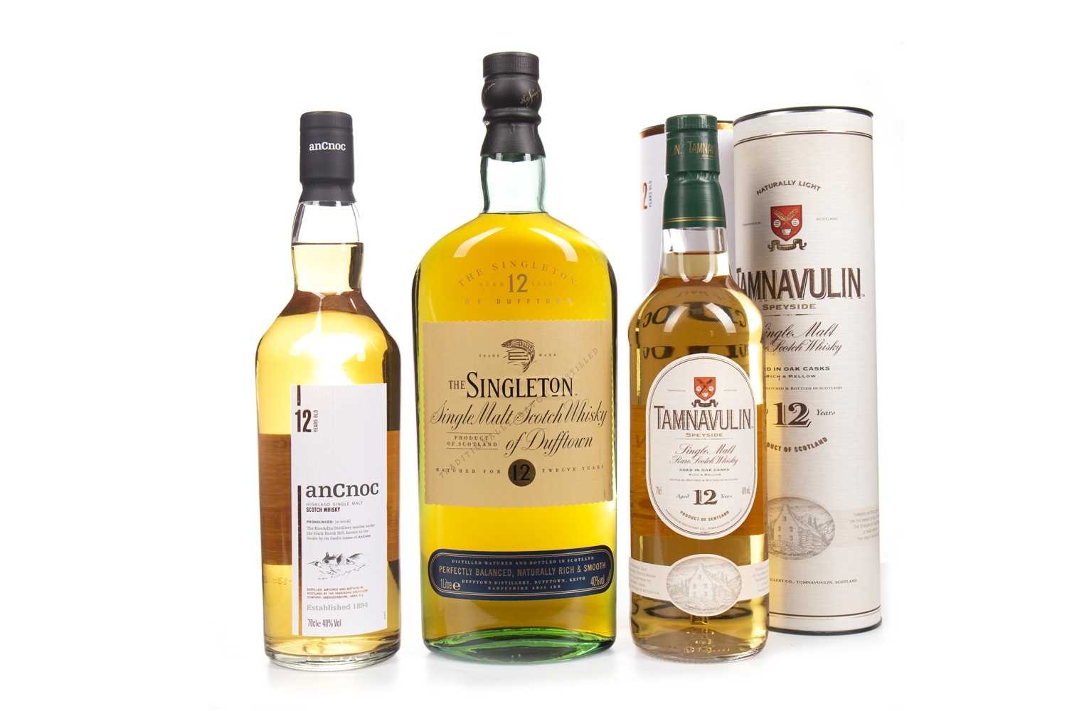 Lot 386 - TAMNAVULIN 12 YEARS OLD, SINGLETON OF DUFFTOWN 12 YEARS OLD AND ANCNOC 12 YEARS OLD