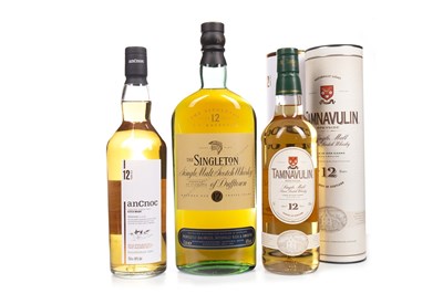 Lot 386 - TAMNAVULIN 12 YEARS OLD, SINGLETON OF DUFFTOWN 12 YEARS OLD AND ANCNOC 12 YEARS OLD