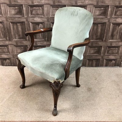Lot 1604 - A MAHOGANY OPEN ELBOW CHAIR