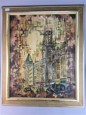 Lot 346 - A FRAMED ABSTRACT CITYSCAPE