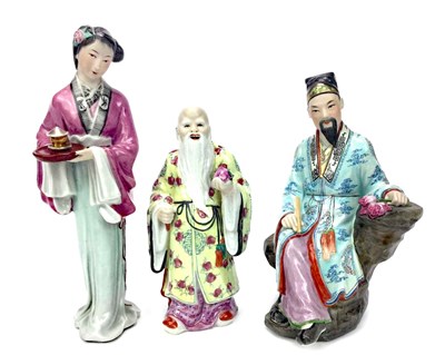 Lot 1087 - A LOT OF THREE CHINESE CERAMIC FIGURES