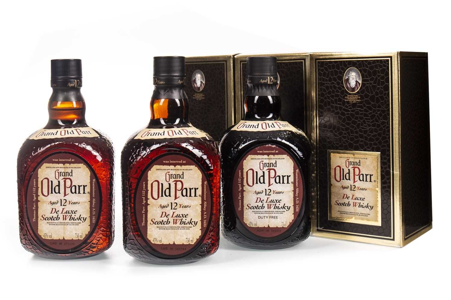 Lot 411 - THREE BOTTLES OF GRAND OLD PARR AGED 12 YEARS