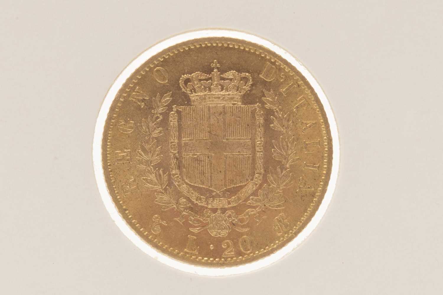 Lot 570 - A GOLD 20 LIRE COIN, 1863