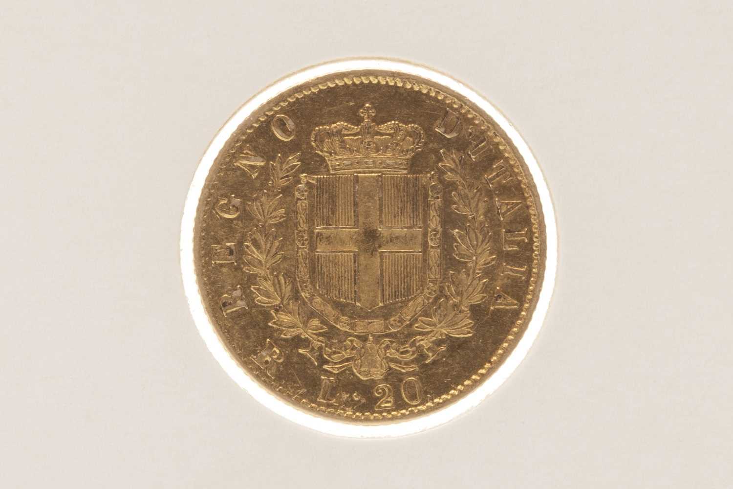 Lot 571 - A GOLD 20 LIRE COIN, 1878