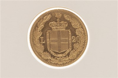 Lot 573 - A GOLD 20 LIRE COIN, 1881
