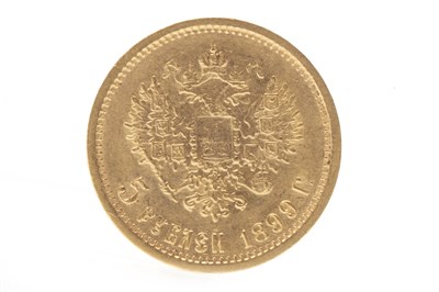 Lot 574 - A RUSSIAN GOLD 5 RUBLES COIN, 1899
