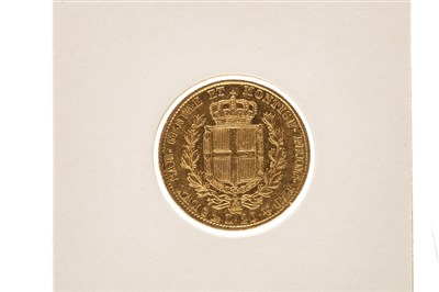 Lot 578 - A GOLD SARDINIAN 20 LIRE COIN, 1847