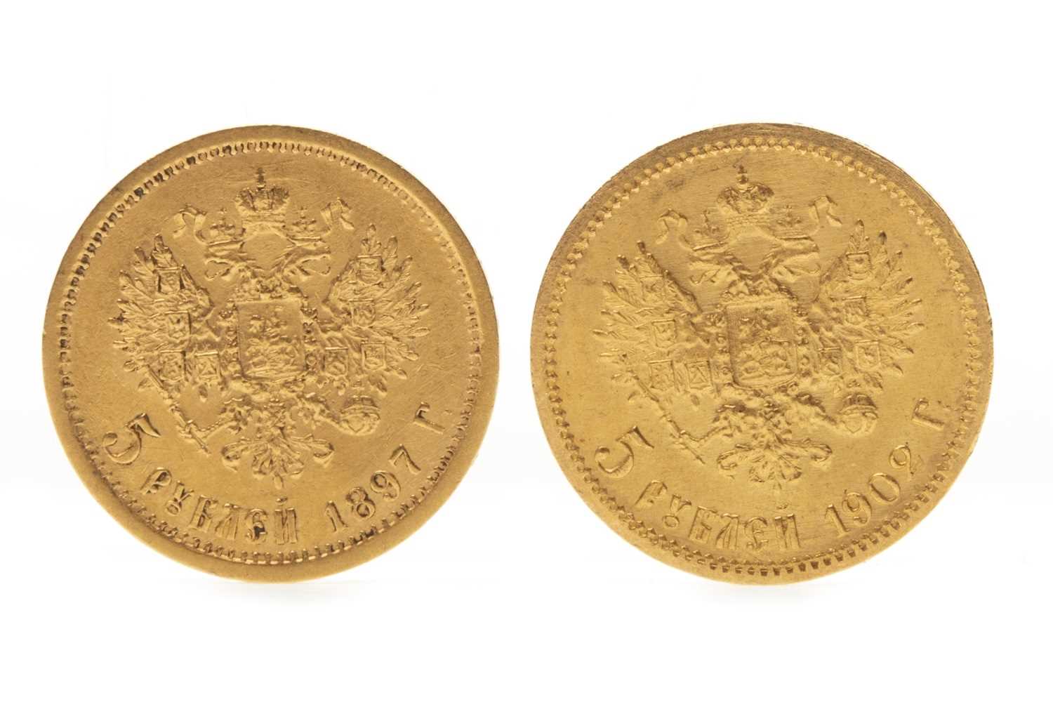 Lot 583 - TWO GOLD 5 RUBLE COINS, 1897 AND 1902