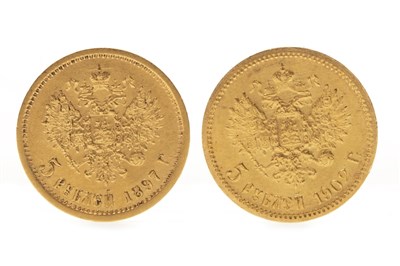 Lot 583 - TWO GOLD 5 RUBLE COINS, 1897 AND 1902