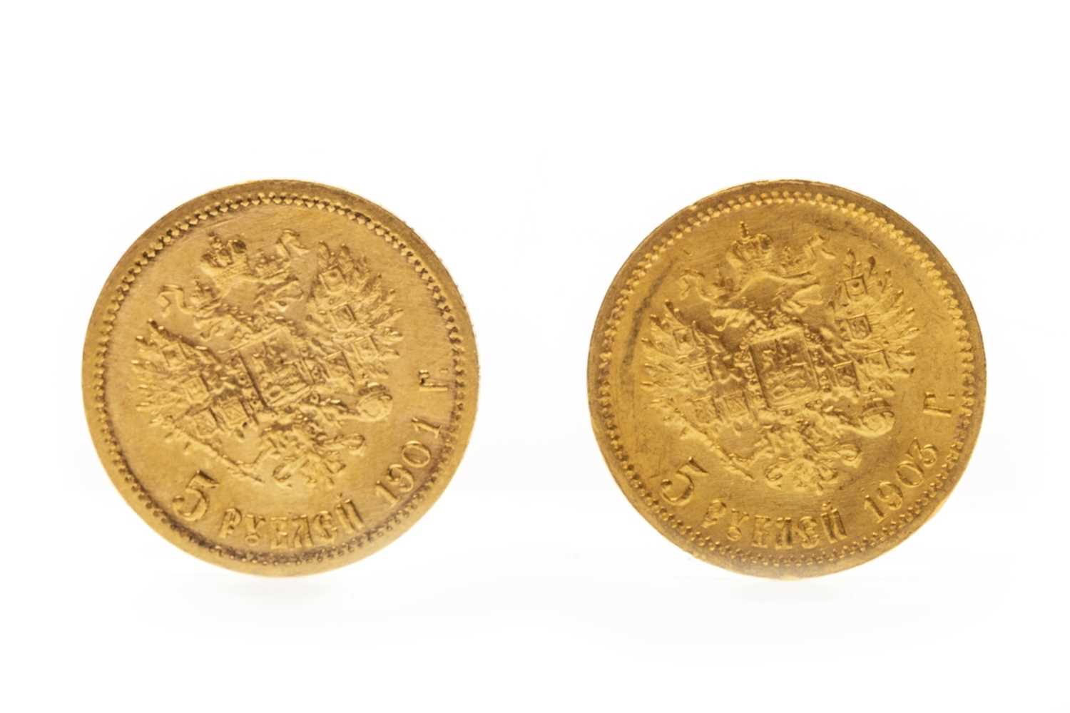 Lot 584 - TWO GOLD 5 RUBLE COINS, 1901 AND 1903