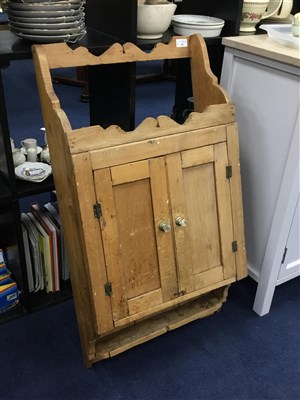 Lot 383 - A PINE CABINET AND AN OAK STOOL