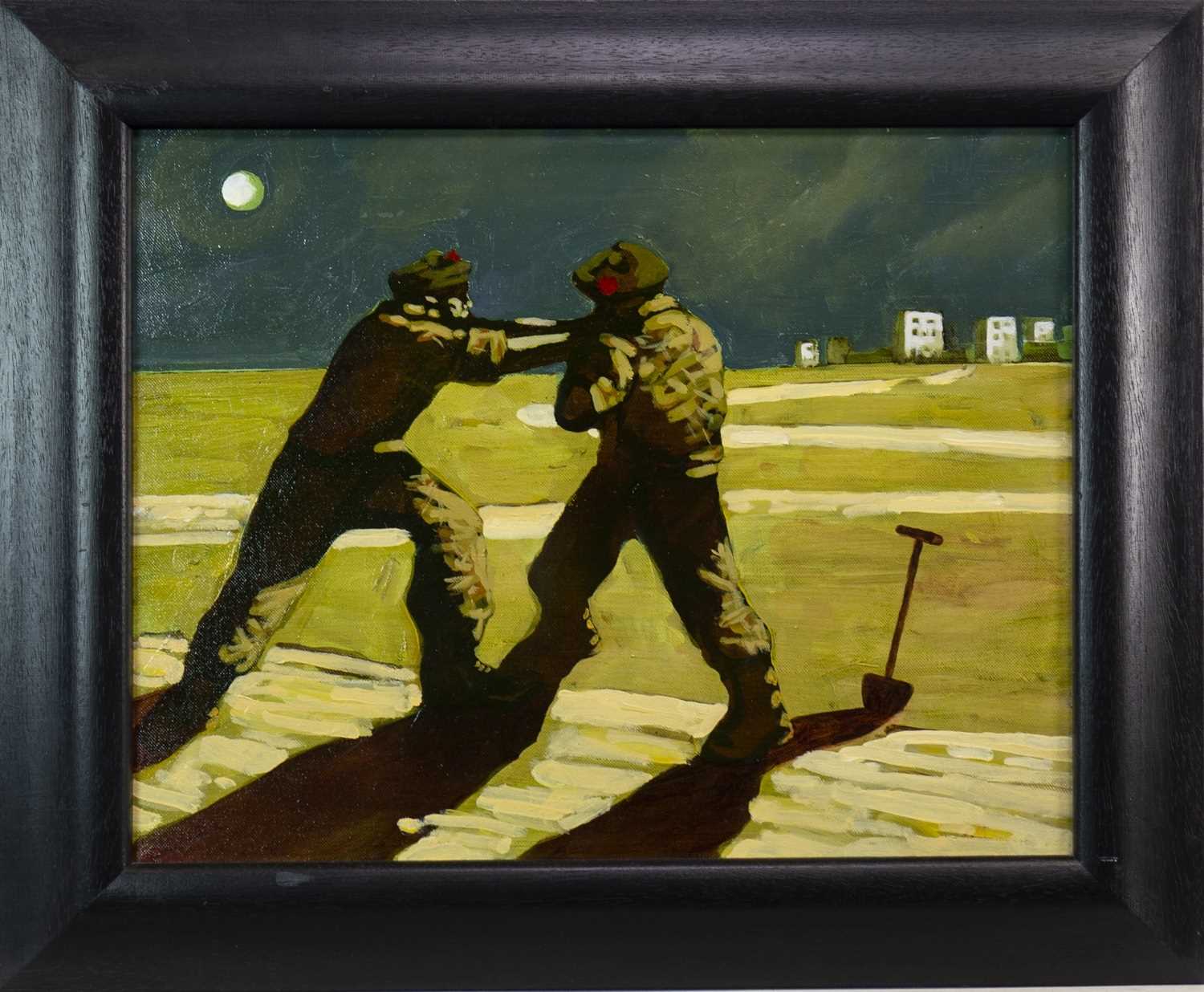 Lot 529 - THE BLACK WATCH, AN OIL BY DONALD MCLEOD