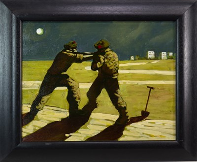 Lot 529 - THE BLACK WATCH, AN OIL BY DONALD MCLEOD