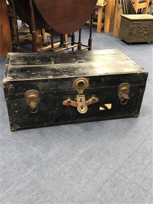 Lot 281 - A 20TH CENTURY LACQUERED BLACK TRUNK