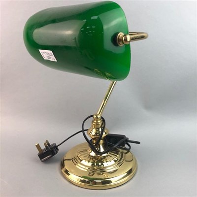 Lot 293 - A VINTAGE TELEPHONE, GREEN SHADED DESK LIGHT AND A COLUMN BASE LAMP