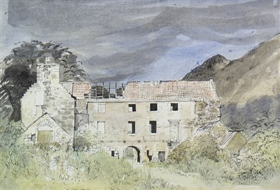 Lot 559 - MENSTRIE CASTLE, A MIXED MEDIA BY TOM HOVELL SHANKS