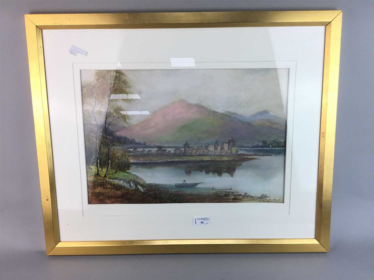 Lot 56 - A LOT OF TWO WATERCOLOURS, AN ETCHING AND AN EASEL