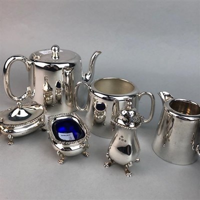 Lot 5 - A SILVER CONDIMENT SET AND SILVER PLATED ITEMS