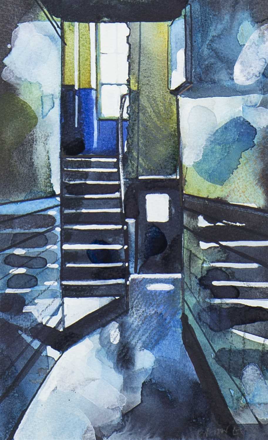 Lot 627 - SHADES OF BLUE AND GREY, A WATERCOLOUR BY BRYAN EVANS